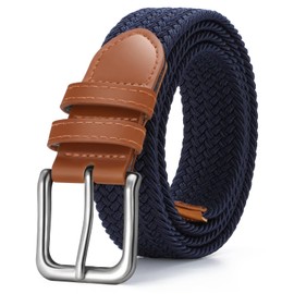 WHIPPY Belts Men Braided Stretch Belt for Men Adjustable Elastic Woven Belt for Golf Pants Casual Shorts Jeans Blue L