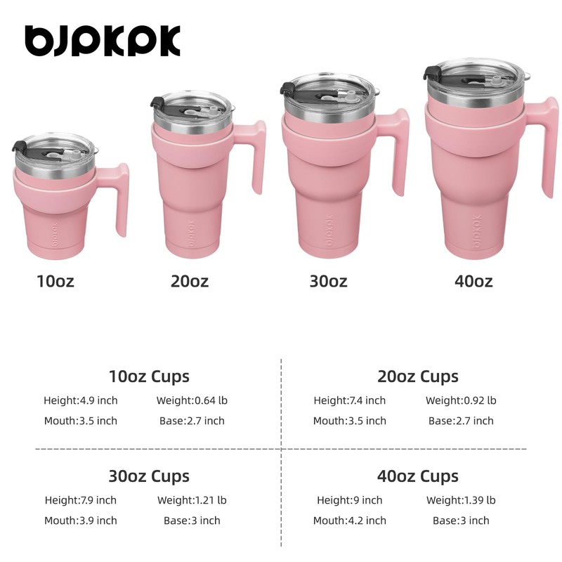 BJPKPK 40 oz Tumbler with Handle & Straw, Insulated Stainless
