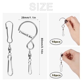 SAVITA 20pcs Spinner Swivel Hooks, Dual Wind Spinner Swivel Hook 360 Degree Rotating Wind Spinner Swivel Wind Chime Hanger for Wind Spinner Windmill Crystal Winders (2 Styles, Silver)