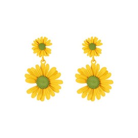 Earrings for Women, 60s 70s Daisy Flower Earrings, Retro Earrings, Daisy Long Dangle Earrings (Yellow, One Size)