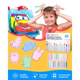 NewFamily Kids Art Chalk Set - 24 Color Dustless Chalk with Cute Magnetic Drawing Board, Creative Gift for Boys and Girls