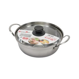 Pearl Metal Cooking Pot, 7.1 inches (18 cm), IH Compatible, Glass Lid, Stainless Steel, One-Person Use, Kitchen Mate HC-24