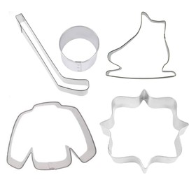 Ice Hockey Cookie Cutter 5 Piece Set from The Cookie Cutter Shop - Hockey Puck, Ice Skate, Jersey, Plaque, Hockey Stick Cookie Cutters – Tin Plated Steel - Made in the USA