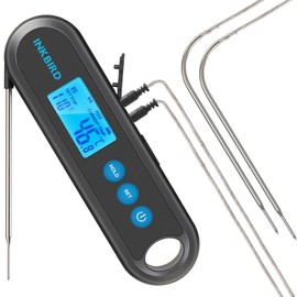 INKBIRD Meat Thermometer Bluetooth BBQ Thermometer, IHT-2PB Instant Read Meat Thermometer Food Probe with 2 External Probes,Temperature Alarm, Backlight LCD & Magnet for BBQ Kitchen Grill Oven