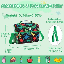 RAVUO Lunch Box Bag for Boys, Reusable Insulated Cute Thermal Meal Tote Kit for Toddler with Detachable Shoulder Strap for Daycare School Dinosaurs