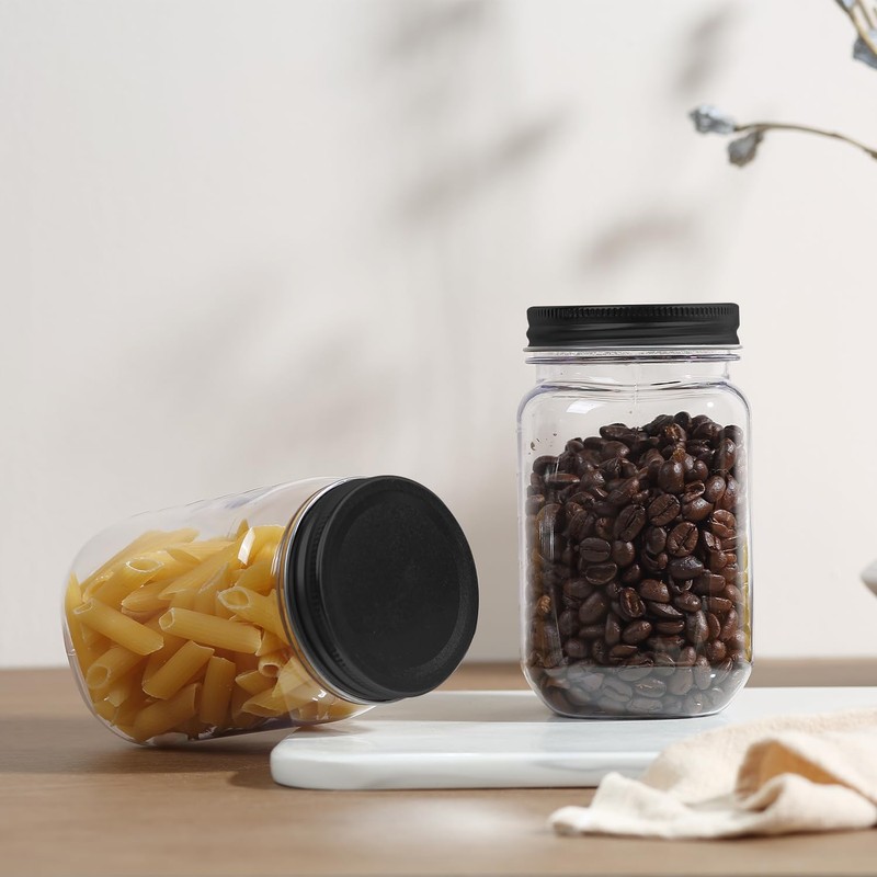 novelinks 16 oz Clear Plastic Jars with Lids, Refillable 16oz