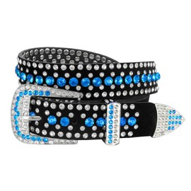 Western - Cinturón de piel de gamuza con diamantes de imitación, diseño de vaquero, diseño de vaquero, 1-1/4 pulgadas (32 mm) de ancho, Azul-claro, 2G