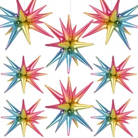 Wrbin Rainbow Star Balloons, 27/22 inch One-Piece Explosion Balloons Aluminum Foil Balloons for Birthday, Baby Shower, Wedding, Backdrop, Anniversary, Party Decorations (Rainbow)