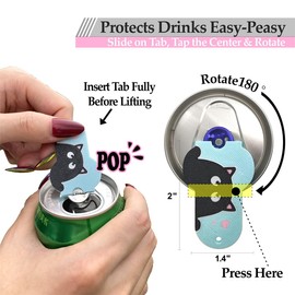 CTabPals New Improved Soda Can Opener Can Cover for Soda Easy Tab Opener and Drink Protector Cute Beverage Barricade for Coke Shields from Bugs,Bees,Flies,Dust at Party,BBQ, Beach(Cat Face Blue)
