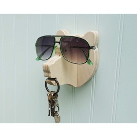 Bear head wall hanger for keys & glasses - next-to-door organizer for keys, glasses, & sunglasses