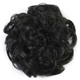 Elaine Big Messy Bun Extension Curly Hair Buns Hair Pieces for Women Synthetic Wavy Large Scrunchies Thick Updo Ponytail (Jet Black -#120)