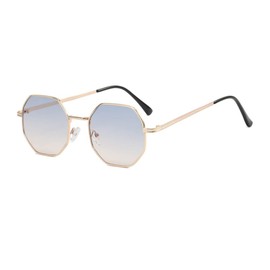 ENTHYI Polygon Sunglasses for Women/Men Vintage Octagon Metal Sun Glasses, Blue Yellow