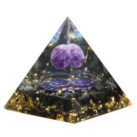 Amogeeli Sphere Amethyst Crystal Orgone Pyramid with Spiritual Symbol Protection Home Office Decor