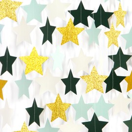 Sage-Green Mint Beige-Gold Party-Decorations Garland - 62ft Twinkle Little Star Hanging Streamers Banner,Rustic Wedding Bridal Baby Shower Engagement Birthday Bachelorette Decor Hugtmr