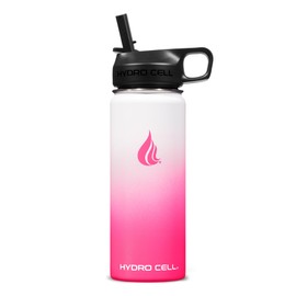 HYDRO CELL Stainless Steel Insulated Water Bottle with Straw - For Cold & Hot Drinks - Metal Vacuum Flask with Screw Cap and Modern Leakproof Sport Thermos for Adults (White/Pink 18oz)