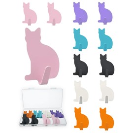 DueHoppee 12 Pack Self-Adhesive Hooks for Wall, Multi-Color & Multi-Shapes, Stainless Steel Key Hangers, Decorative Hook for Hanging Hats, Bags, Towels (Cat Shaped)