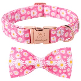 Babole Pet Dog Collars with Bow Tie,Summer Pink Daisy Flower Dog Collar with Safety Metal Buckle Adjustable Puppy Collars for Small Medium Large Dog,Boy&Girl Dog Collar Gift,L-Neck 16"-24"