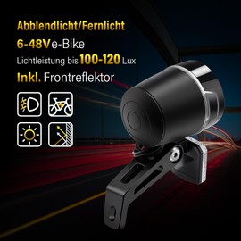 100 Lux E-Bike LED Bicycle Light and StVZO, Bicycle Light, Bicycle Front Light, Bicycle Light Front Headlight with Aluminium Cooling Plate, Black