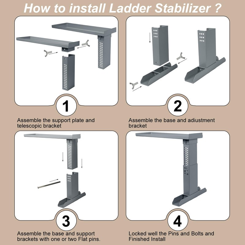 TOPTGO Ladder Stabilizer,Extended Ladder Stabilizer for Extension Ladders,Straight Ladders,Telescopic ladders,with