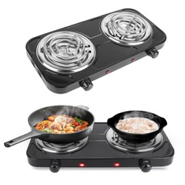 2000W Electric Hot Plate,Portable Electric Stove Countertop Double Coil Burners W/Dual Control&5 Level Temperature Control, Easy to Clean,Lightweight Cast Iron Countertop Stove for Home Camp RV 110V