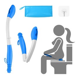 Foldable Butt Wiper, 15.7" Toilet Aids for Wiping, Comfort Silicone Bottom Buddy Wiping Aid with Hanging Ring, Hook, Carrying Bag, Toilet Aid Tools Bathroom Personal Care, Blue