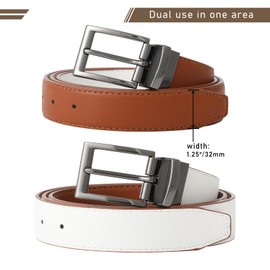 Monopa Reversible Leather Belt for Women - Two Color-in-One Belt for Jeans Dress Women Men Belt with Rotated Buckle(White/Brown with Gun Color Buckle 45in(115cm))