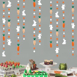 Pinkblume Decoraciones de Fiesta de Pascua - Guirnalda de Puntos Circulares de Zanahoria y Conejo, Serpentina Colgante de Papel a Cuadros Búfalo, Pancarta de Conejo con Lunares de Zanahoria para