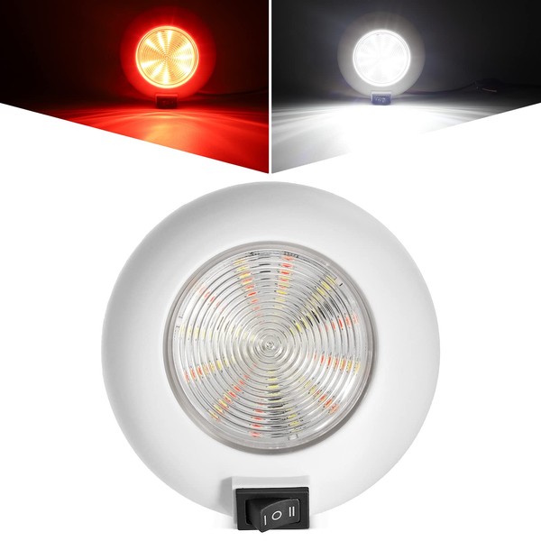 Partsam 1Pc 4 Inch Round LED Utility Dome Light Surface Mount for Home Truck RV Trailer Boat Aircraft Interior Light, 4" High Power White & Red LED Downlight, 3-Way rocker switch(White/Off/Red)
