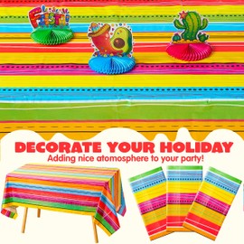 JOYIN 4 pcs Cinco De Mayo Printed Plastic Tablecover for Fiesta Decor, Muti-Colored (54 x 108 INCHES) Tablecloth for Fiesta Decorations, Taco Night, Birthday, and Mexican Themed Party