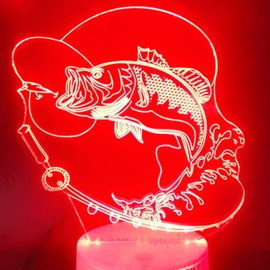 MOLLY HIESON 3D Fish Fishing Night Light Table Desk Optical Illusion Lamps 7 Color Changing Lights LED Table Lamp Home Love Birthday Children Kids Decor Toy Gift