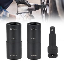 XPJBKC Impact Wrench Nuts 18.5/19.5/20.5/21.5 mm, 3 Piece Socket Set, Steel Double Head Impact Socket Set with 1/2 Inch Power Extension, Double Head Wheel Nut Wrench Tyre Change Tool