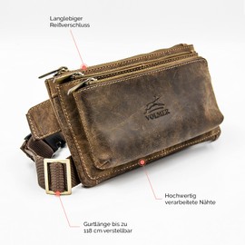 Fa.Volmer Bum Bag / Belt Bag / Waist Bag Made of Buffalo Leather I Men and Women I Large Compartments and Secure Zip I Brown I Retro Look I Model: Portland