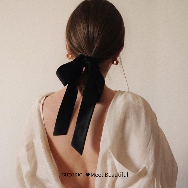 GUZOSJO Solid Color Long Neckerchief Pure Skinny Scarf Necktie Handbag