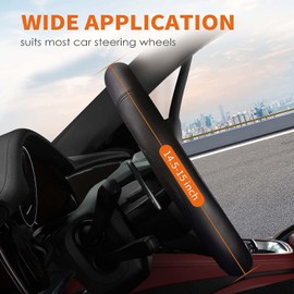 HOTOR Car Steering Wheel Cover - Universal Car Accessory for Diverse Cars, Leather Cover with Anti-Slip Lining, for Steering Wheel with a Diameter of 14.5"-15",Black