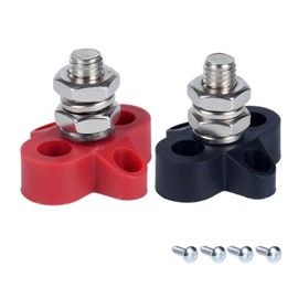 JIQI 2Pcs Bus Bar Terminal Block 3/8" Single Stud Battery Junction Post, 12V-48V 250A Power Distribution Block for Auto Truck Boat Trailer Solar System Positive and Negative（Red+Black）