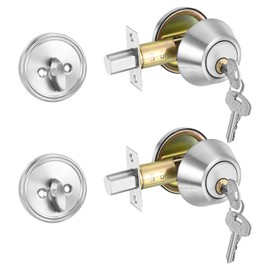 PATIKIL Single Cylinder Deadbolts 2 Pack Exterior Door Locks with Different Keys Security Entry Door Knob with Lock Front Door Locks for Exterior Door, Silver