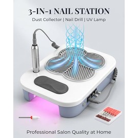 3 in 1 Nail Dust Collector and Electric Nail Drill File Kit, Home Manicure Beauty Tool, Nail Kit Tech with UV LED Nail Lamp and Timer for Home Use Salon
