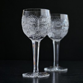 Bohemian Czech 7 oz (220 ml) Crystal Wine Glass Hand Cut Queen Lace, Set of 2