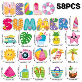58Pcs Hello Summer Bulletin Board Decorations Summer Classroom Decor Hawaiian Summer Cutouts Bulletin Board for Summer Holiday Party School Classroom Home Window Wall Decor Supplies