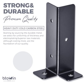 Adjustable Post Base Brackets Fits 1.5x1.5, 2x2, 2x4, 4x4 inch Post, Btowin VCF 4Pcs Heavy Duty Reversible Half Column Wood Fence Post Base Support Brackets Kit Black for Pergola Railing Mailbox