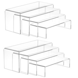 Acrylic Display Risers, 8 Pieces Clear Rectangular Tabletop Display Stand for Amiibo Funko POP Figures, Collectibles Jewelry Food Cupcake Dessert Risers Shelf for Decoration and Organizer