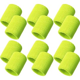 Bememo 12 Pack Sweatbands Sports Wristband Cotton Sweat Band for Men and Women, Good for Tennis, Basketball, Running, Gym, Working Out (Fluorescent Yellow)
