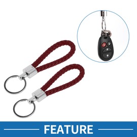 A ABSOPRO Car Keychain Universal Key Chain with Ring for Key Fobs for Home for Women Leather,Zinc Alloy Silver Tone,Dark Red 2 Pcs
