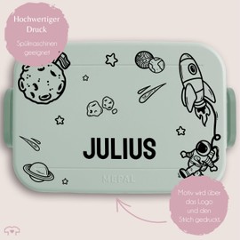 Bento Box Midi Lunch Box for Mepal Bento Box - Space Space - Children's Lunch Box in Space Look | Rockets Mars Planets and Astronauts | Gift for Back to School - 900 ml - Sage Green - Astronaut