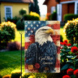 PureGorm Patriotic Bald Eagle with American Flag Garden Flag 12.5x18 Inches - God Bless America Clipart Style, Watercolor Hyperrealistic Outdoor Yard Decor