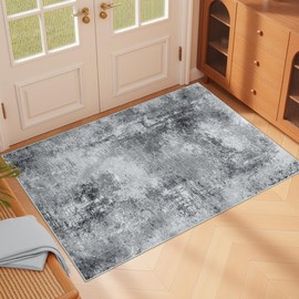 2x3 Abstract Grey Area Rug Modern Entryway Door Mat Small Washable Neutral Soft Rug