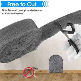 Steel Wool, 3 Rolls Steel Wool Against Mice, 10.5 m Steel Wool 000 Fine with Work Gloves and Scissors, for Holes and Wall Cracks of Home, Garage, Garden and for Cleaning and Polishing
