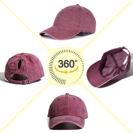 Cooltto Vintage Washed Distressed Baseball Cap Unstructured Unisex 100% Washed Cotton Adjustable Soft Caps Dad Hats Gift for Men/Women Burgundy