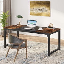 Tribesigns Modern Computer Desk, 63 x 31.5 inch Large Office Desk Computer Table Study Writing Desk Workstation for Home Office, Vintage Black Metal Frame