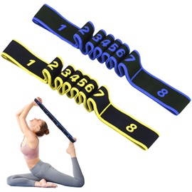 Prmape Pack of 2 Fitness Bands, Resistance Bands with Loops, Yellow Yoga Stretch Strap, Blue Sports Fitness Bands, Resistance Bands, Multi Loops, Adjustable Exercise Band for Fitness, Yoga, Dance Training